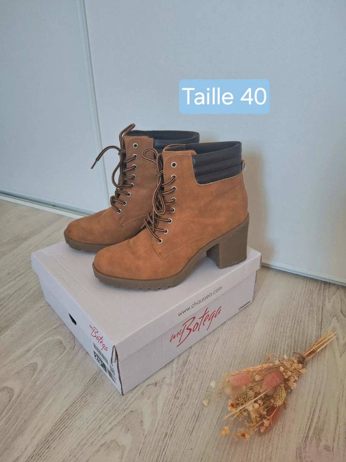 🤎 chaussures/Bottines femme camel/marron à talons – Taille 40 🤎